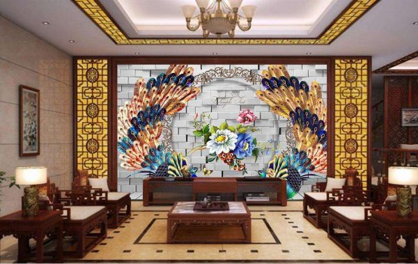 фреска в интерьере гостиной в японском стиле