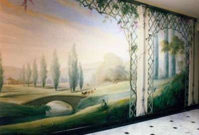 фреска с видами природы в интерьере гостиной