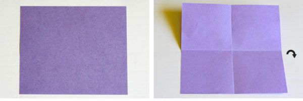 Делаем квадрат из фиолетовой бумаги